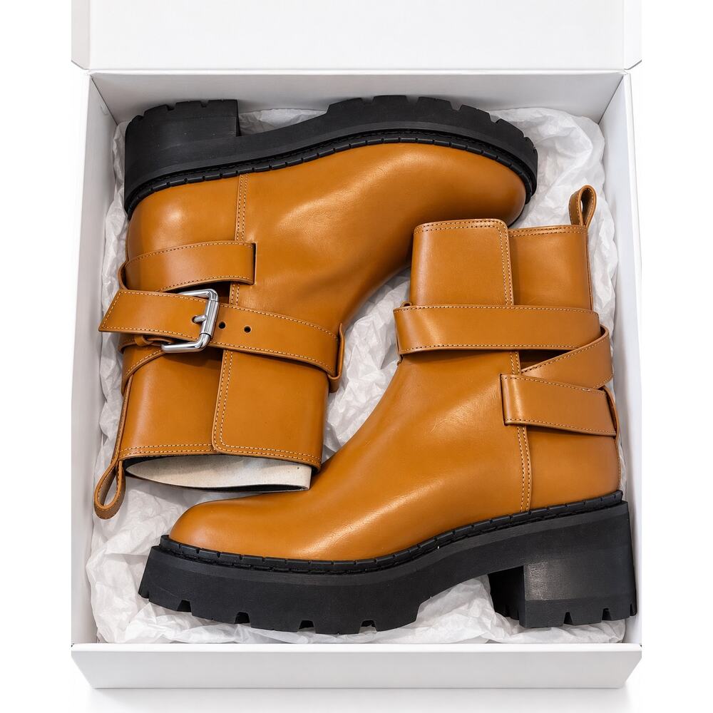 BY FAR Warner Peanut Butter Patent Leather Buckle Ankle Boots EU 39 - Picture 6 of 9